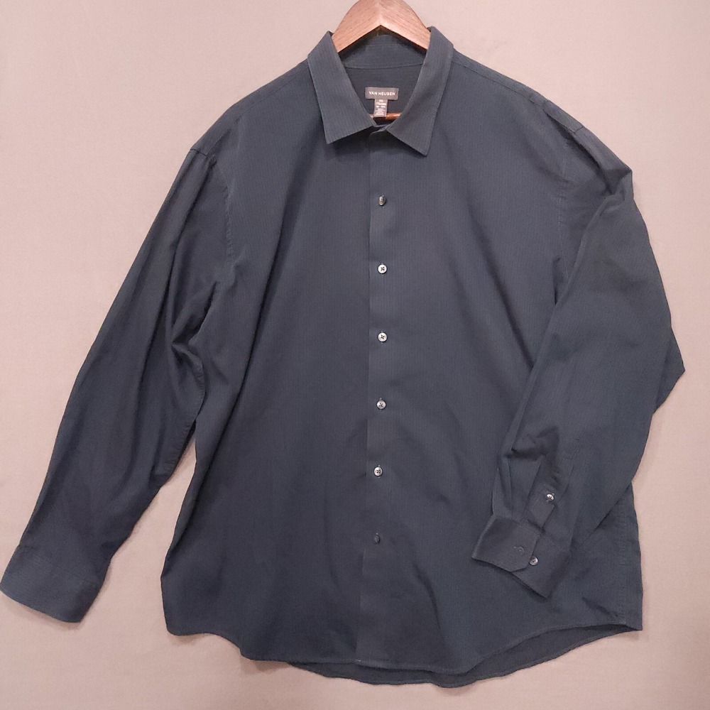 Van Heusen Mens Dark Green Long‎ Sleeve Button Up Striped Shirt Size XXL